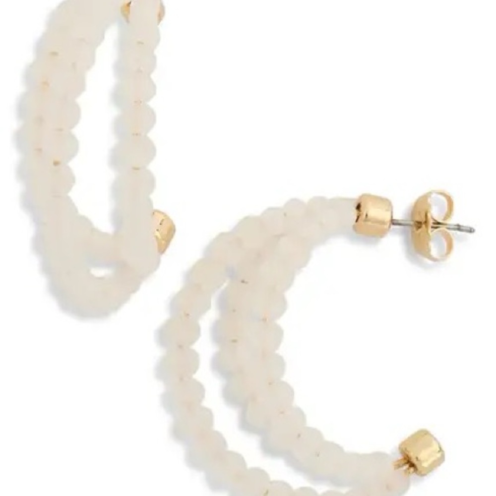 Nordstrom Gold and Cream Beaded Double Hoop Earrings::NWT:: - Picture 5 of 5